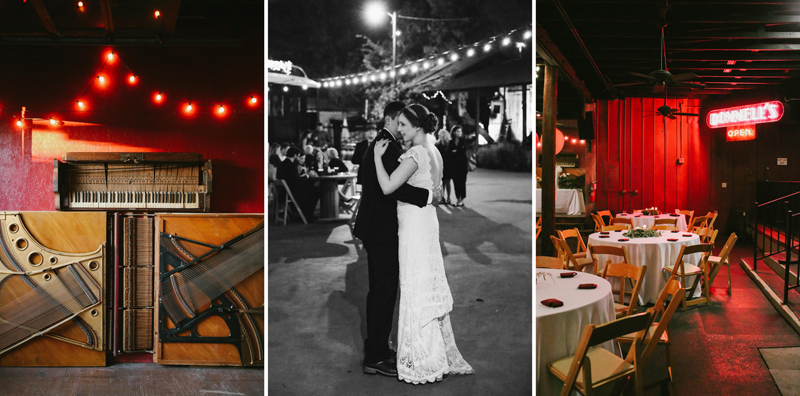 neon sign wedding decor, eclectic lumberyard wedding