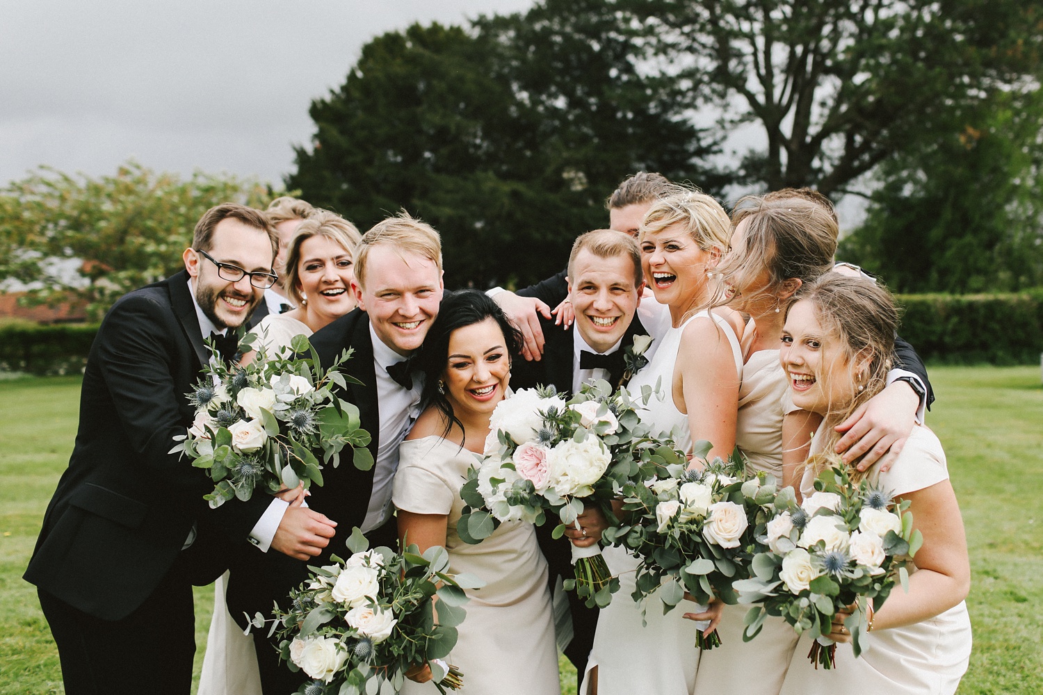 joyous bridal party tithe barn wedding hampshire england