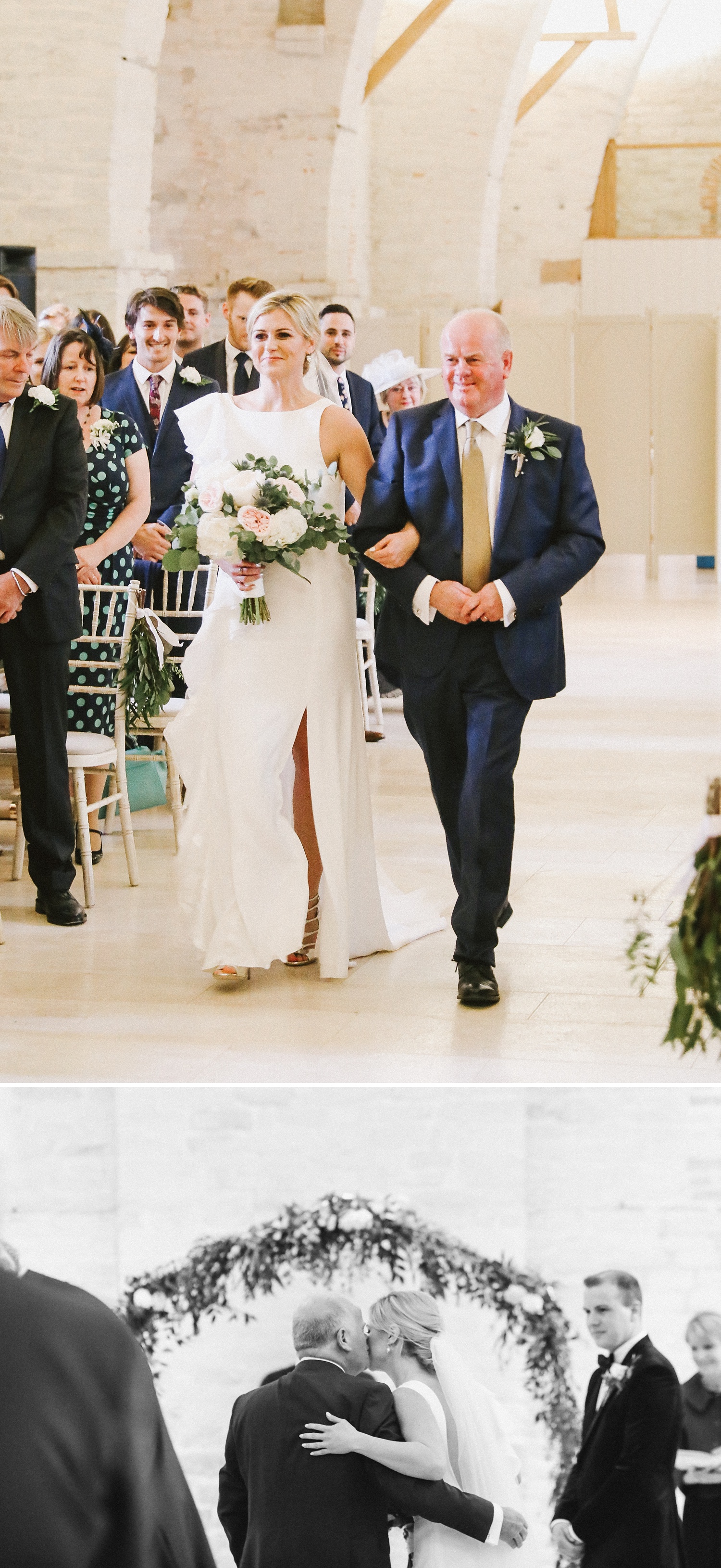 bridal entrance at tithe barn wedding hampshire england