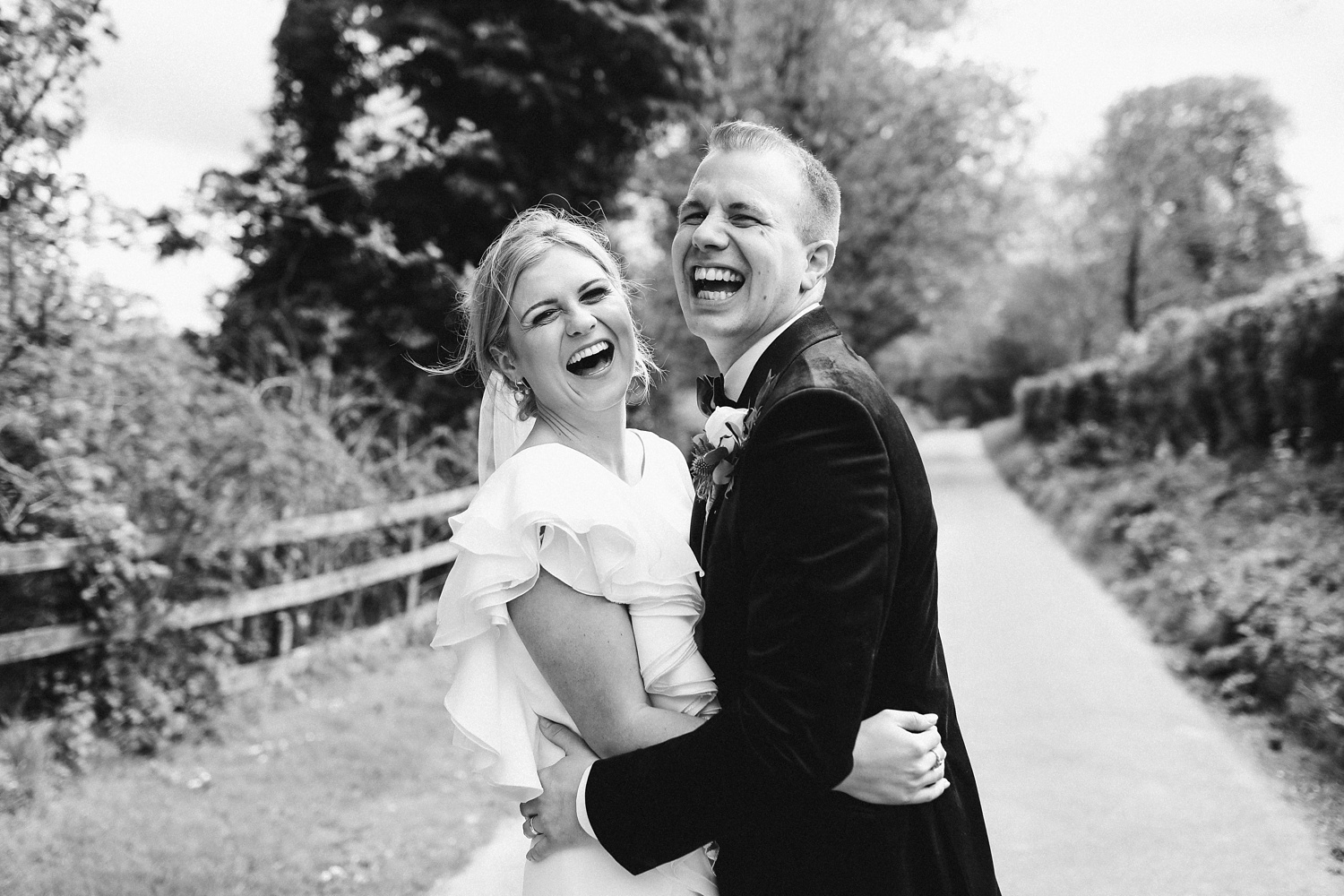 joy-filled bride and groom at the tithe barn hampshire england